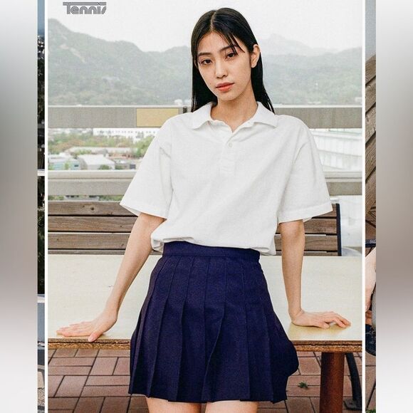 American Apparel Navy Pleated Tennis Skater Mini Skirt L - Picture 5 of 10